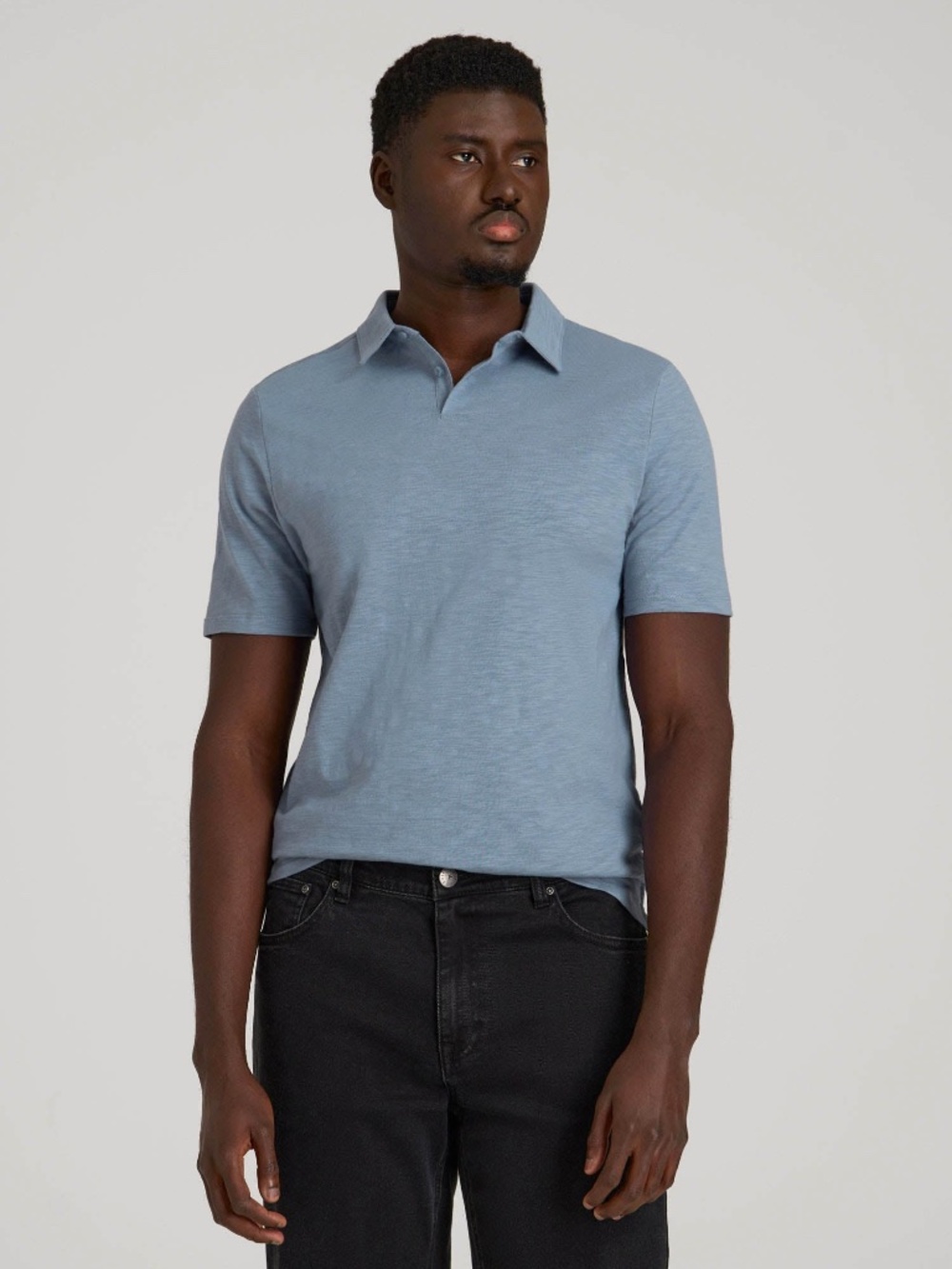 American Tall Slub Self Collar Polo Shirt for Tall Men in Chambray Size 2XL2XL /
